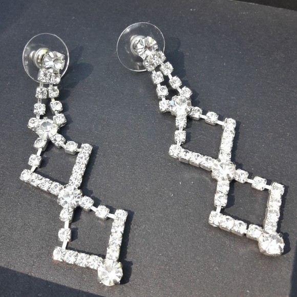 NWT Diamond Earrings CZ Chandelier Drop Art Deco - Picture 3 of 15